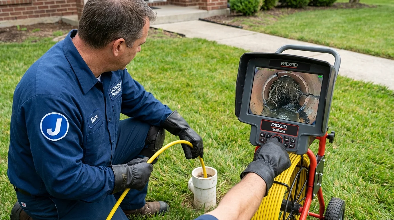 Sewer camera inspection being performed by Johns Plumbing LLC in Cochranton